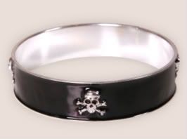 Silver and Black Enamel Skull Bracelet