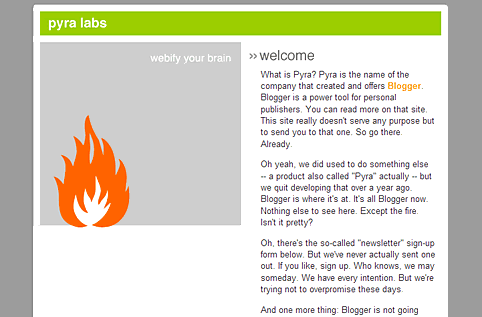 Pyra.com homepage March 30, 2001