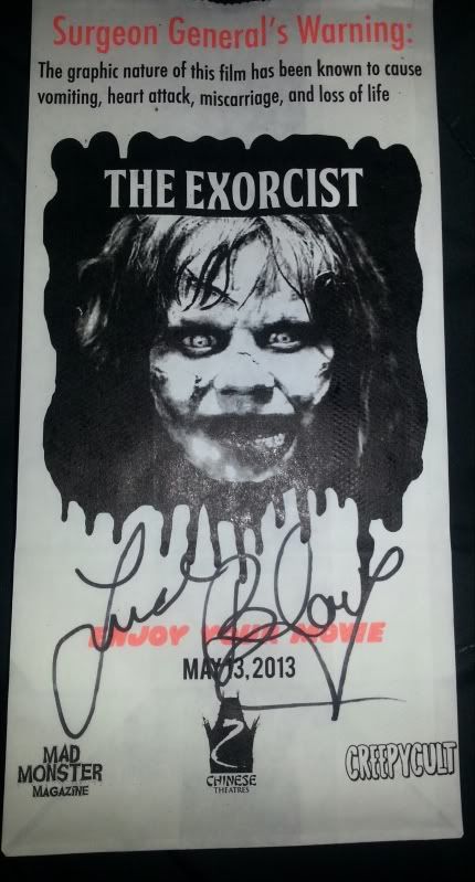 Exorcist barf bag signed by Linda.