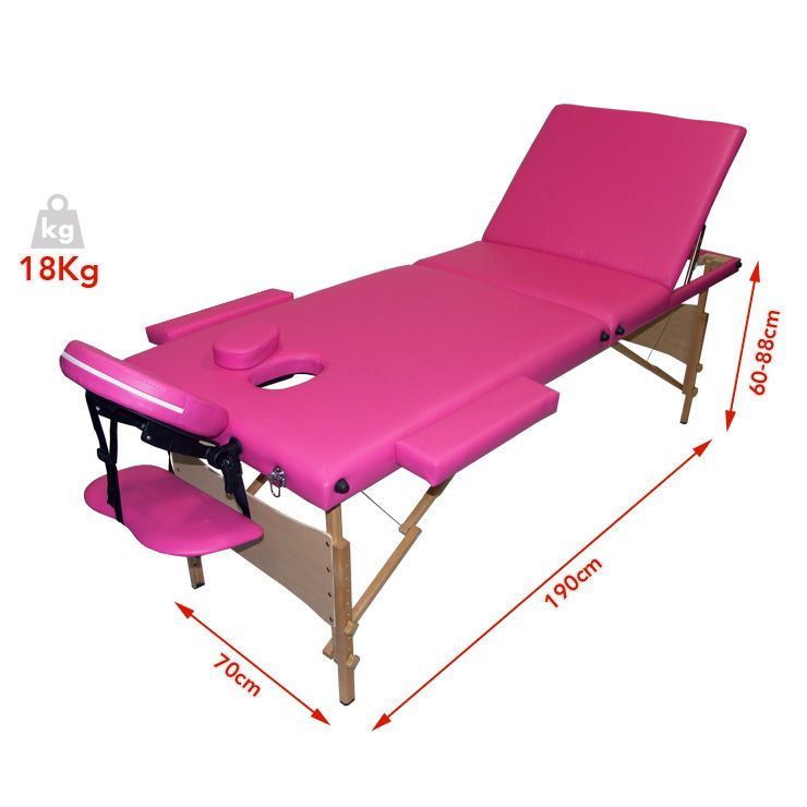 Pink 3 Section Adjusting Portable Folding Therapy Beauty Massage Bed Table Couch 1898