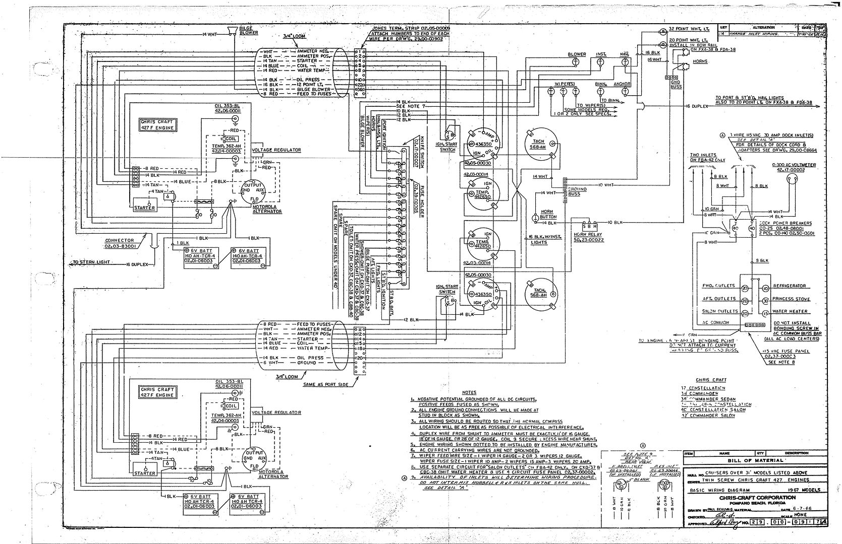 Chris Craft Commander Forum: Wiring Diagram, 1967 31' and larger, 427
