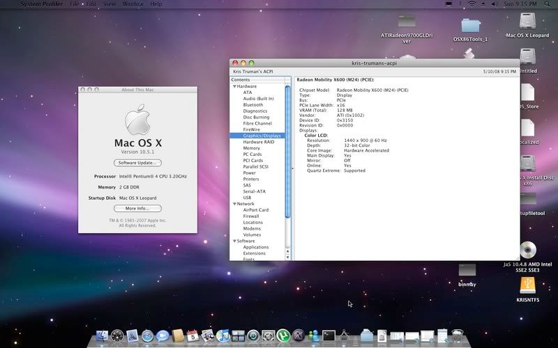 Hey guys, after a long hard read and alot of head scratching, i finally got QE/CI enabled on my ATI Mobility Radeon x600 with Mac OS X Leopard!