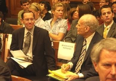 Vincent Bugliosi (Right) and Bruce Fein (left) at Judiciary Committee hearing on Imprachment of George W. Bush, From ImagesAttr