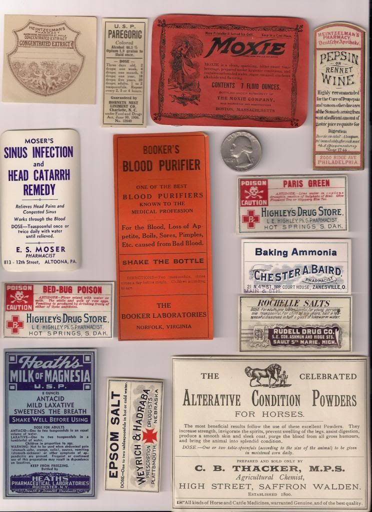54 QUACK MEDICINE LABELS FROM 1800'S! OPIUM BITTERS,MOXIE ! **LOOK!**