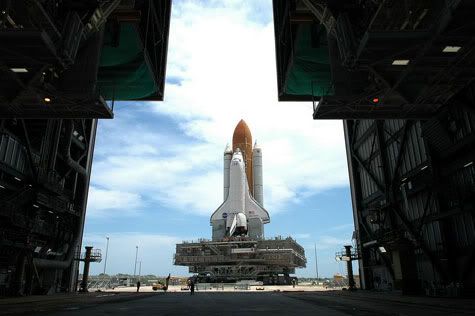 At Kennedy Space Center in Florida, Space Shuttle Discovery departs from the Vehicle Assembly Facility on its way to Launch Pad 39B...from which it will lift off into space between July 1st and 19th of this year.