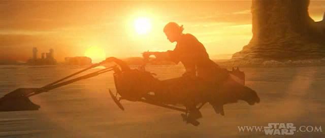 Anakin the Biker Dude.  Actually, he's riding a swoop bike across the Tatooine landscape