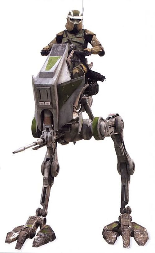 A clonetrooper scout on an AT-RT walker.