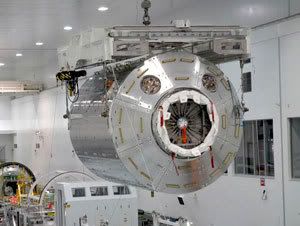 The European science module 'Columbus'.  It is slated to be flown to the International Space Station aboard space shuttle Discovery on flight STS-122.