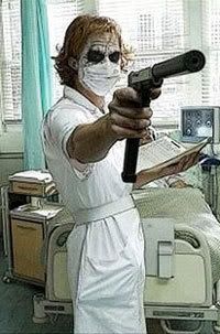 The Joker poses as a nurse in THE DARK KNIGHT.