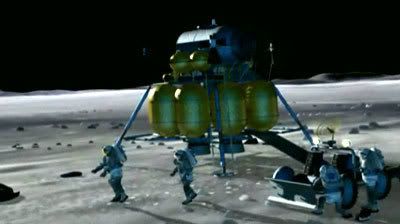 An artist's concept of ORION astronauts beginning their exploration of the lunar surface.