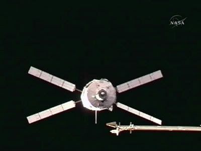 Europe's JULES VERNE Automated Transfer Vehicle comes within 36 feet of the International Space Station on March 31, 2008.