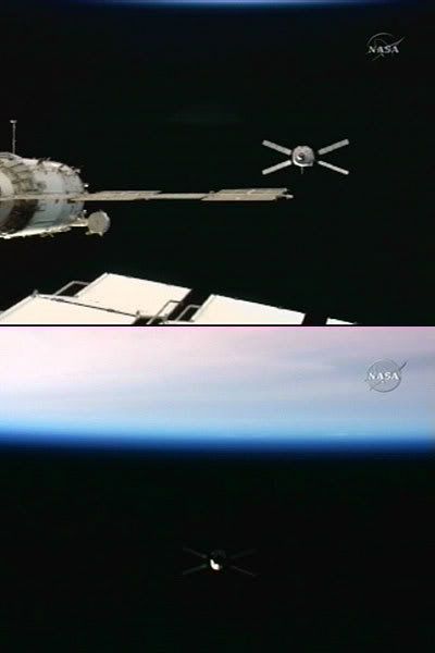 The JULES VERNE ATV prepares to back away from the International Space Station after coming within 36 feet of the orbiting complex on March 31, 2008.