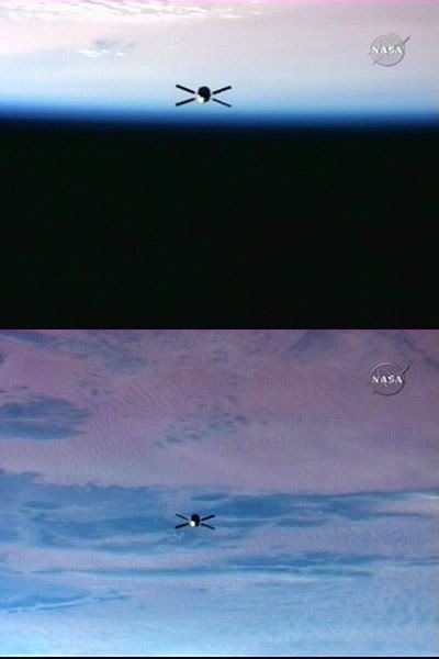 JULES VERNE orbits more than a thousand feet away from the International Space Station after coming within 36 feet of the orbiting complex on March 31, 2008.