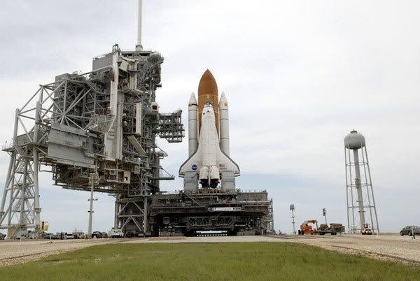 Space shuttle Atlantis arrives at Launch Complex 39A in Kennedy Space Center, Florida, on September 4, 2008.  Preparations will continue to get it ready for its October 9 launch to the Hubble Space Telescope, on flight STS-125.