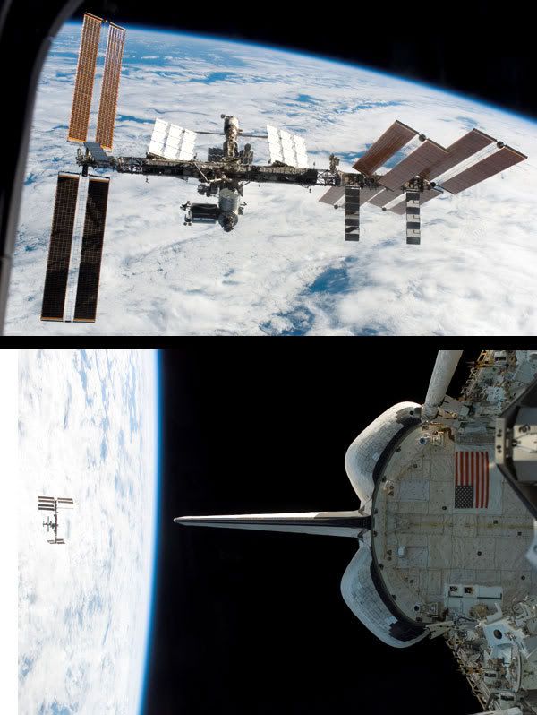 Astronauts onboard the space shuttle Endeavour photograph the International Space Station shortly after undocking on Monday, March 24.