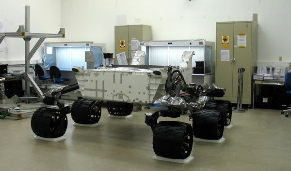 The Mars Science Laboratory undergoes construction at the Jet Propulsion Laboratory in Pasadena, California.