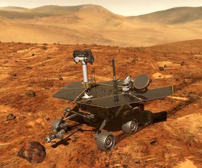 An artist's concept depicting the SPIRIT Mars Exploration Rover.