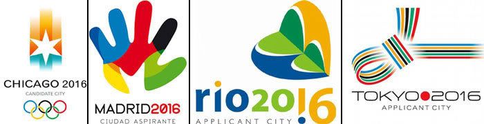 The logos of all the cities bidding on the 2016 Olympic Games.