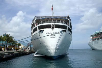 The Regal Empress cruise ship docked in Nassau City, on New Providence Island.