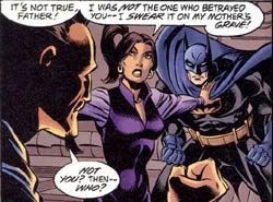 Talia al Ghul tries to break things up between her father and Batman.
