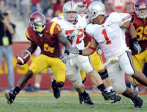 USC tailback Joe McKnight has the Ohio State defense turning circles during a big gain in the first half Saturday, September 13, 2008.