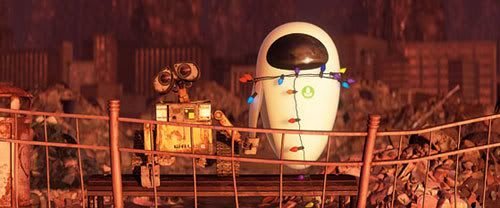 WALL-E holds hands with a deactivated Eve.