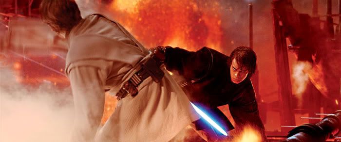 Anakin duels with Obi-Wan on Mustafar in REVENGE OF THE SITH.