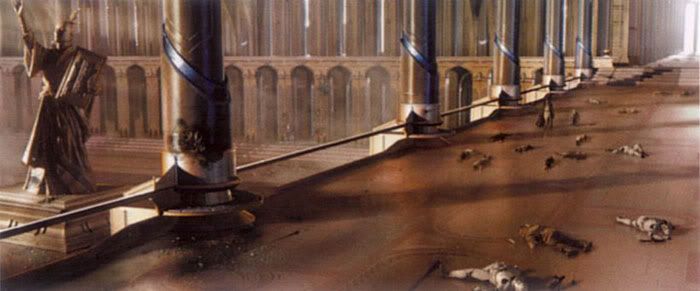 Obi-Wan and Yoda arrive at the Jedi Temple to view the aftermath of the Jedi slaughter.