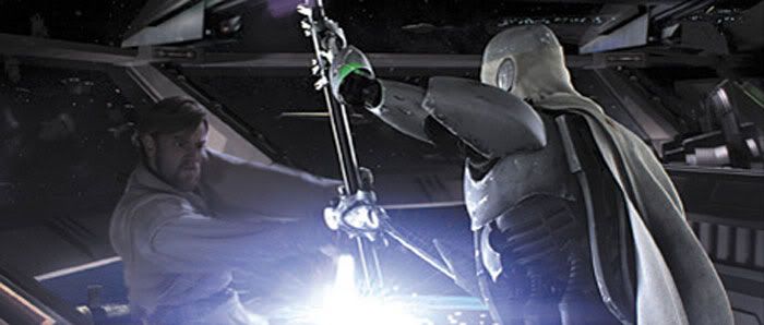 Obi-Wan fights a Magnadroid onboard the Invisible Hand in REVENGE OF THE SITH.