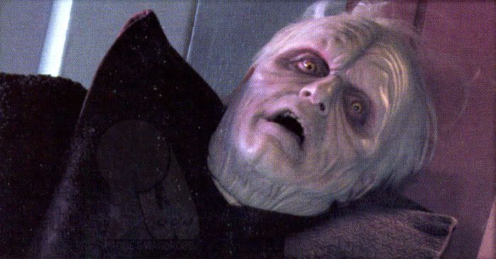 Palpatine pretends to be helpless at the hands of Mace Windu in REVENGE OF THE SITH.