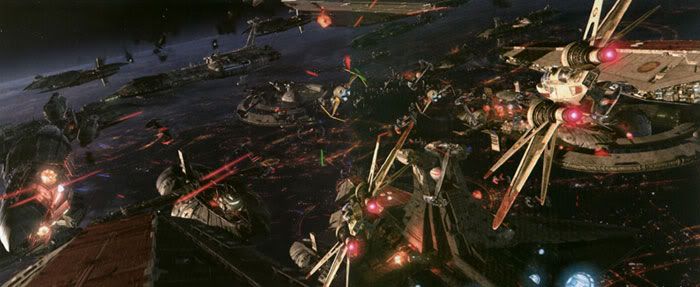 The opening space battle above Coruscant.