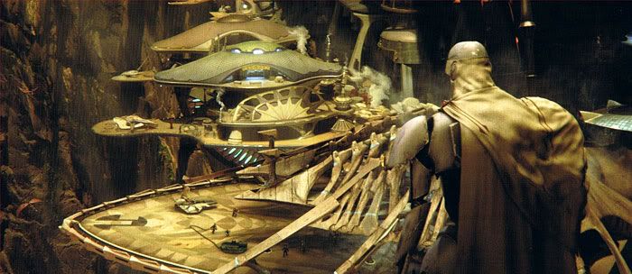 A Magnadroid sees Obi-Wan's Jedi Starfighter arrive on Utapau in REVENGE OF THE SITH.