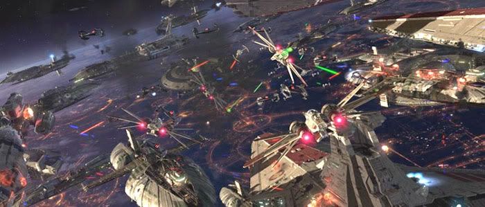 The opening space battle above Coruscant.