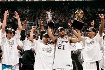 The San Antonio Spurs win the 2005 NBA championship.