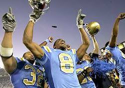 The UCLA Bruins emerge victorious against USC, 13-9, at the Rowl Bowl in Pasadena, CA.