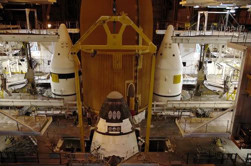 Atlantis is attached to its external fuel tank and twin solid rocket boosters on July 24, 2006.