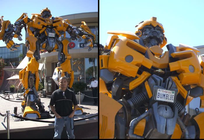 Posing with BUMBLEBEE outside a Hollywood shopping plaza (on the corner of La Brea and Santa Monica Blvd).