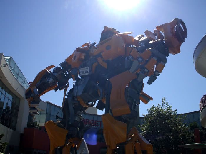 A photo I took of BUMBLEBEE standing tall outside a Hollywood shopping plaza.