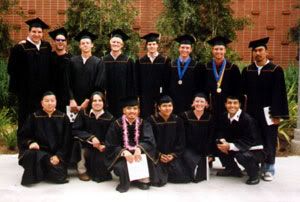 Me (with the purple lei) and my classmates after our commencement ceremony at CSULB in May of 2004.