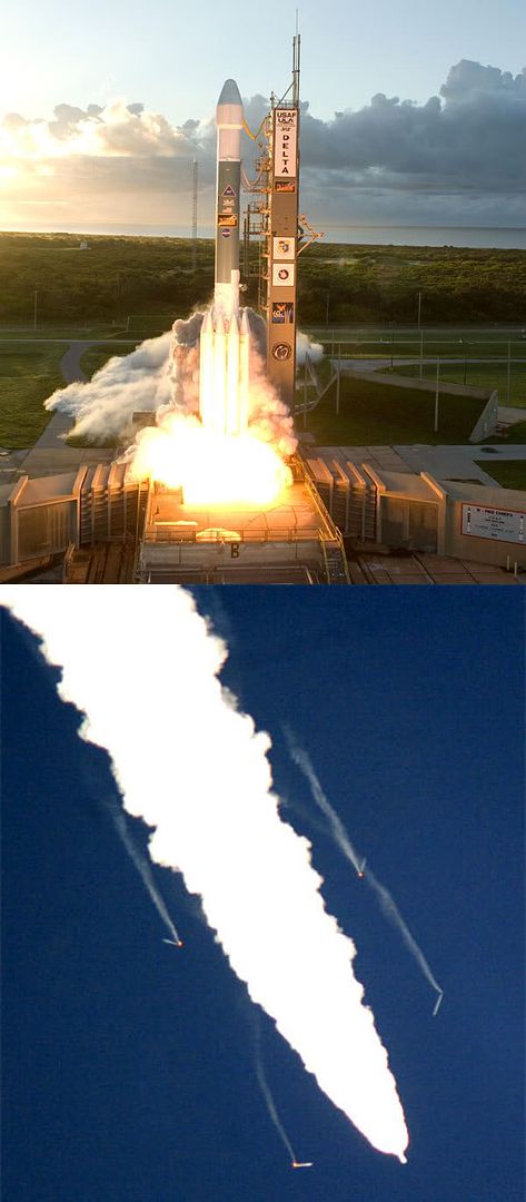 A Delta II rocket carrying the Dawn spacecraft is launched from Cape Canaveral Air Force Station in Florida...on September 27, 2007.