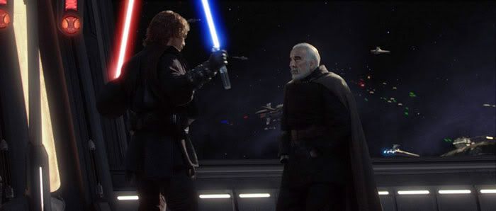 Anakin moments before he chops Count Dooku's head off.