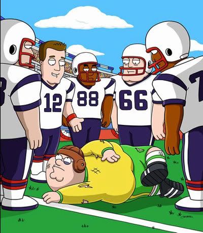 Peter Griffin gets creamed by Tom Brady and Company in one episode of FAMILY GUY.