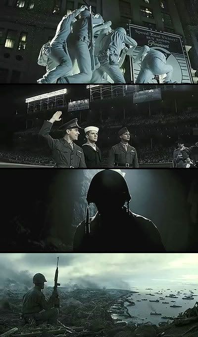 A montage of screenshots from FLAGS OF OUR FATHERS.