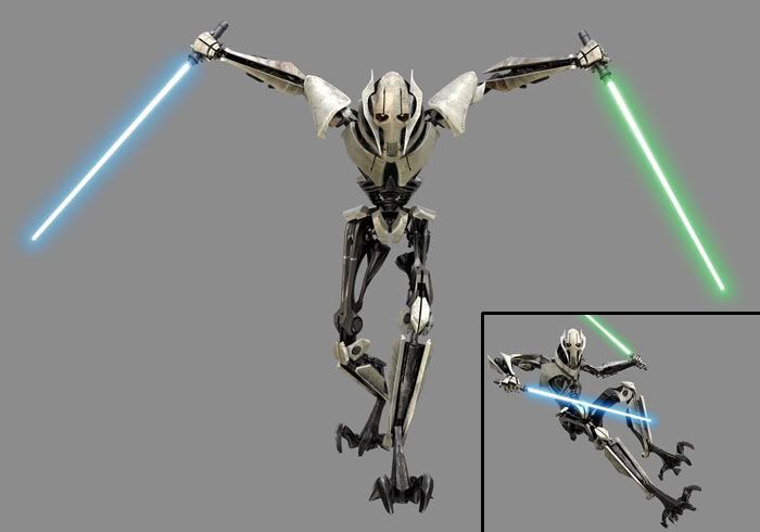 A publicity still and CG image of General Grievous.