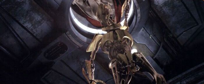 General Grievous moments before escapes the Invisible Hand via a pod in REVENGE OF THE SITH.