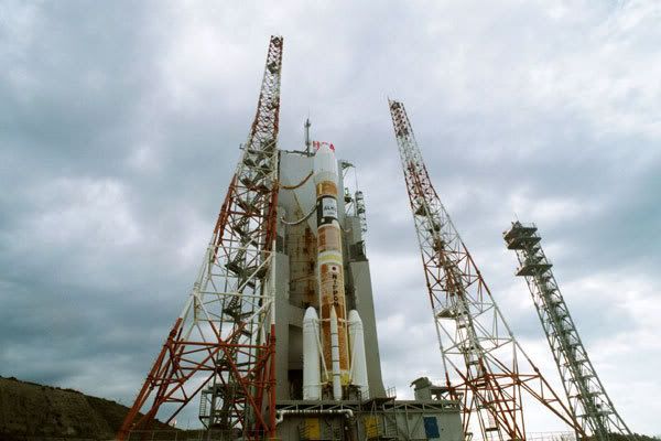 An H-IIA Launch Vehicle stands poised for lift-off at the Tanegashima Space Center in Japan.
