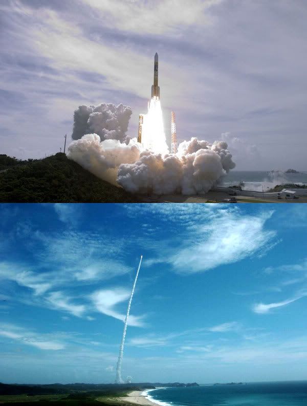 An H-IIA rocket carrying the Kaguya lunar orbiter lifts off from Tanegashima Space Center in Japan on September 13, 2007 (U.S. time).