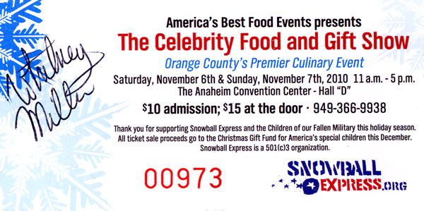 My ticket for The Celebrity Food and Gift Show...autographed by Whitney Miller on November 6, 2010.