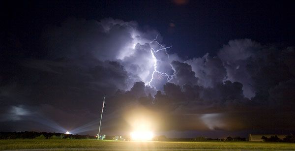 Xenon lights illuminate Launch Complex 39A at NASA's Kennedy Space Center, on August 24, 2009 (Pacific Time).