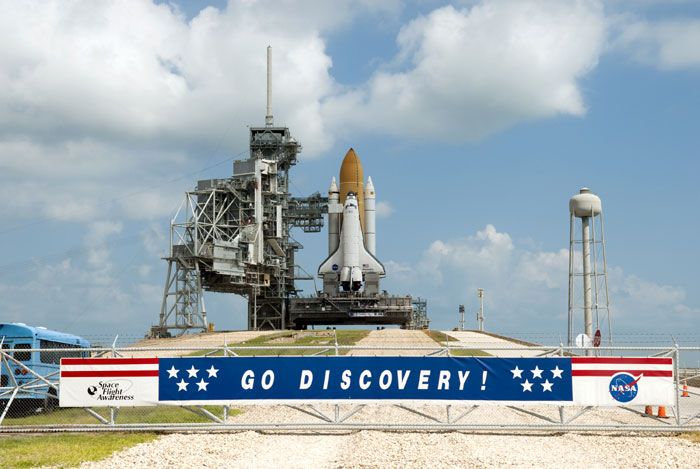 Space shuttle DISCOVERY sits on her launcher platform at LC-39A on September 21, 2010...beginning preparations for her November mission, STS-133.